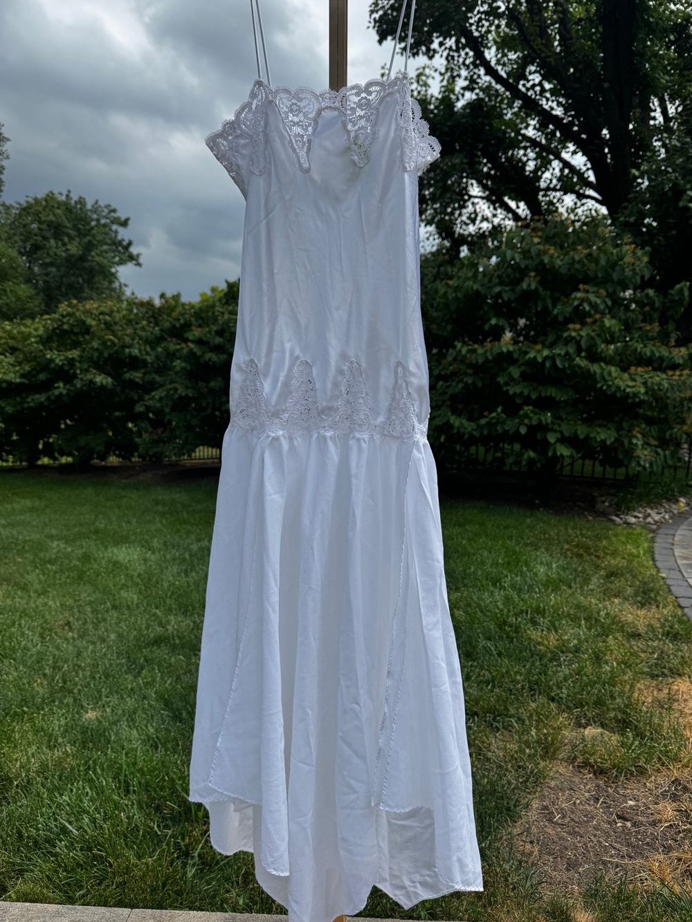 Vintage 70s Papillon Paula Carbone Women’s White Lace Maxi Night Gown S/m Slit